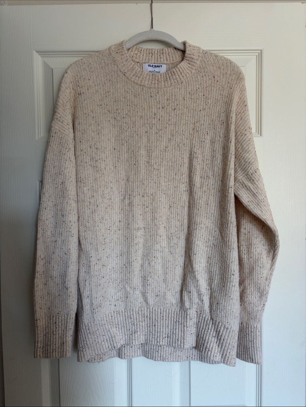 Old Navy Men's Speckled Cream Knit Crewneck Sweater